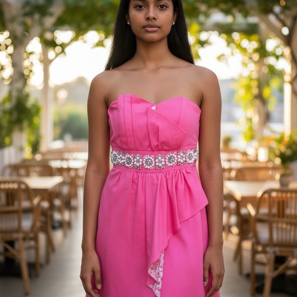 Lilly Pulitzer Strapless Pink Beaded Dress Size 2 Barbiecore 💎 EUC - Picture 2 of 8